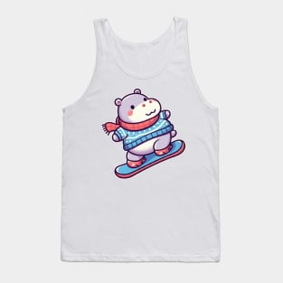 cute hippo snowboarding Tank Top